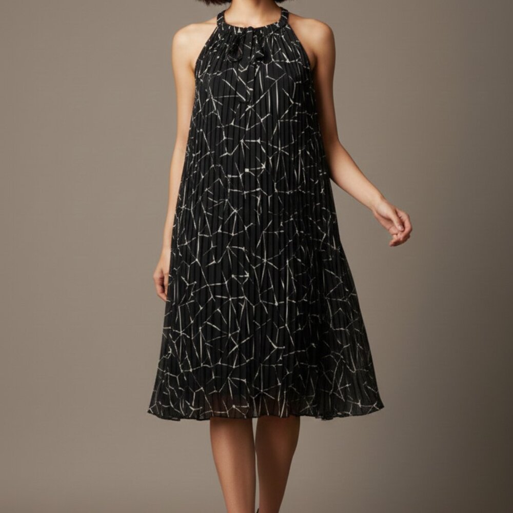 Black and White Geometric Pleated Dress Dark Academia Goth Witchy Size 16